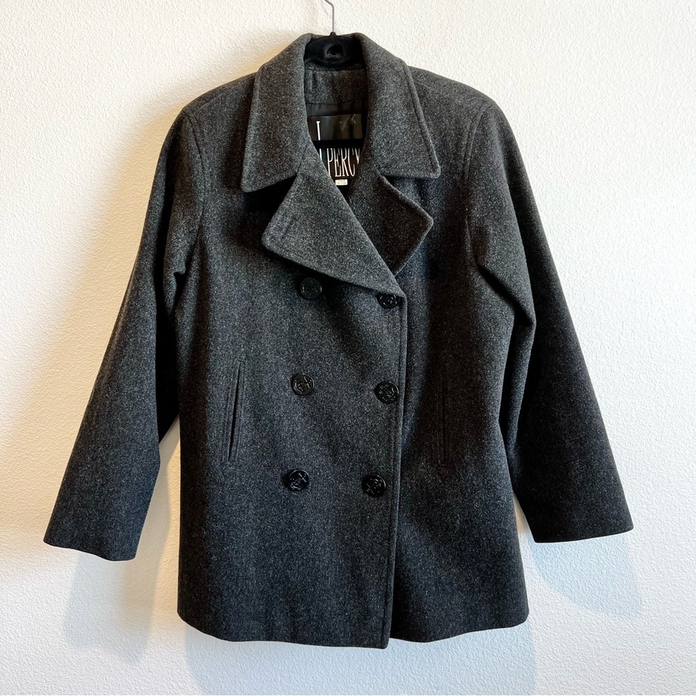 Vintage J.Percy Women’s Wool Blend Peacoat Size 10 Charcoal Gray Double Breasted